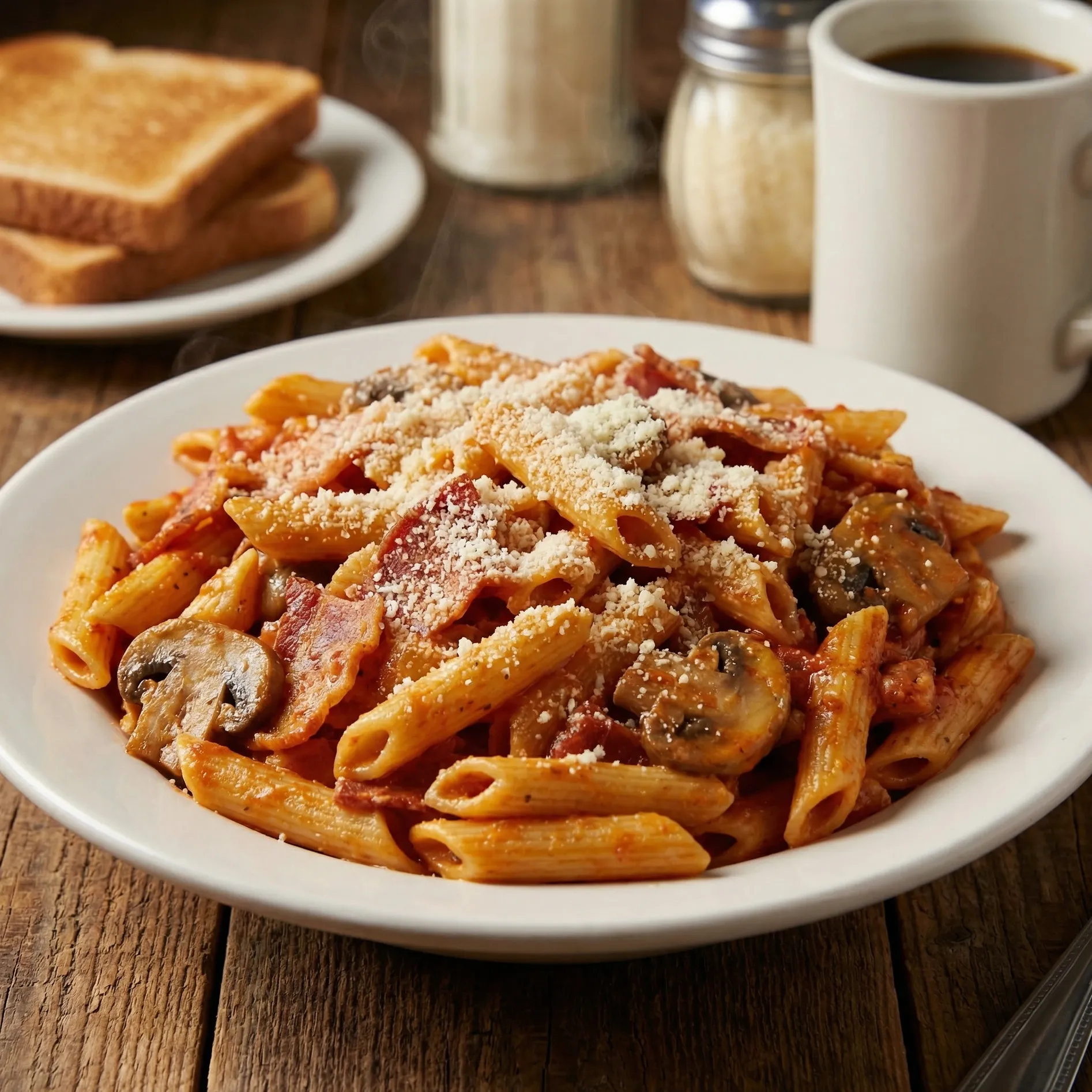 Penne Ala De Pappa at Pappa's Family Restaurant Edmonton - Signature pasta with ham, mushroom and meat sauce